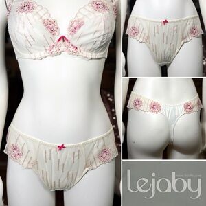 Lejaby Ivory Semi-sheer Tanga Style Embroidered Mesh Thong Panty Underwear Sz XL